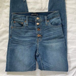 J. Crew Mercantile High Waisted Button Fly Raw Step Hem Jeans Size 25 | 0
